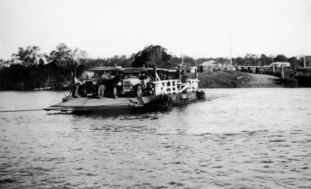 Logan Ferry carrying cars across the Logan River, 1930